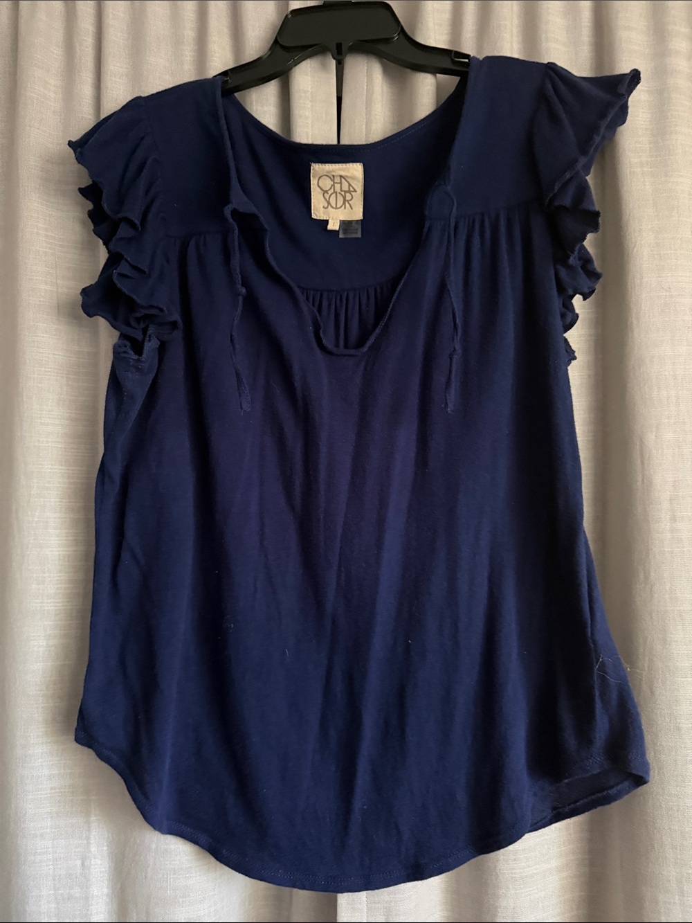 Chaser Women's Navy Ruffle Sleeve Scoop Neck Tee